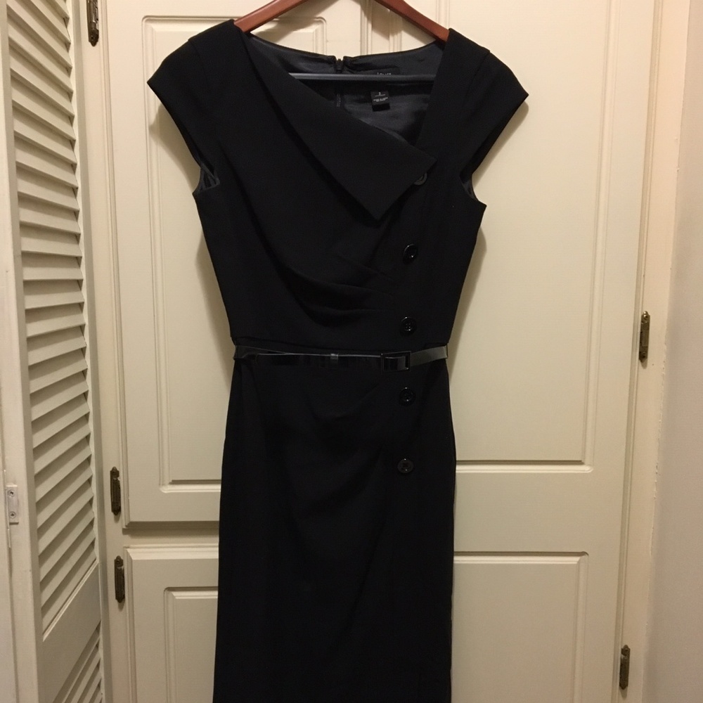 WHBM Black Cap-Sleeve Dress with Belt